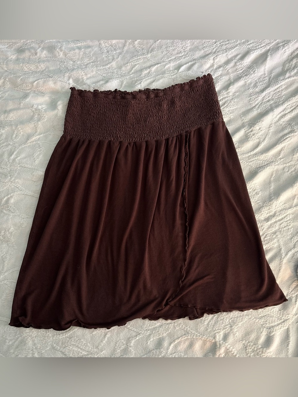 Beach Star Brown Strapless Smocked Flare Lettuce Hem Flowy Tube Top Size Medium